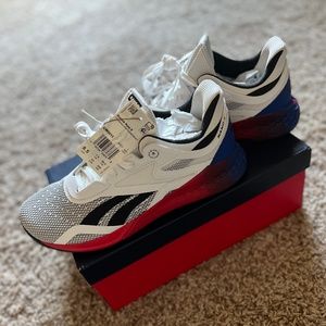 NWT Mens Sz 8.5 Reebok Nano X Shoes - red white & blue!